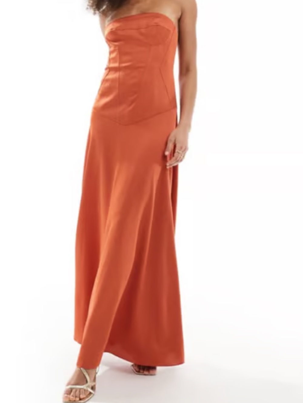 NWT asos burnt orange strapless maxi dress long dress satin silk